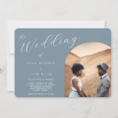 Minimalistische Typografie Dusty Blue Photo Weddin Kaart (Voorkant)