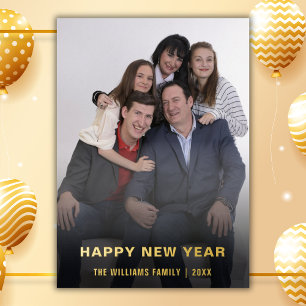 Minimalistische typografie familie foto Gelukkig N Folie Feestdagenkaart