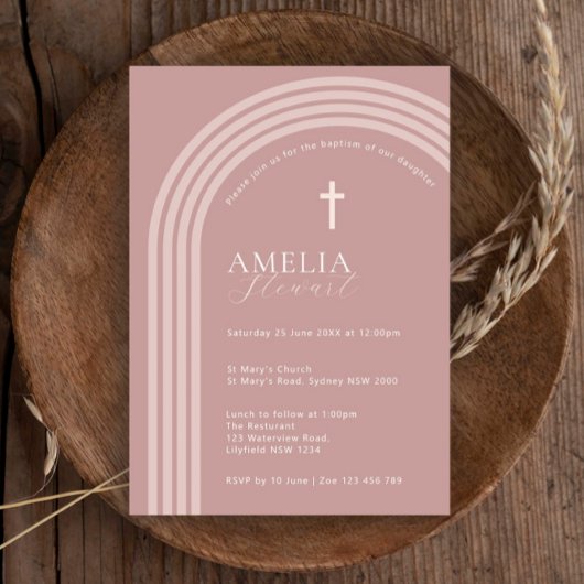 Minimalistische Typografie halve boog roze doop Kaart