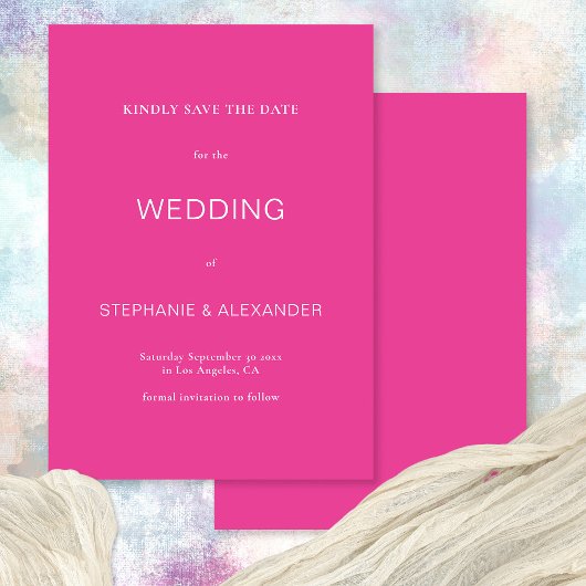 Minimalistische typografie Hot Pink Wedding Save The Date