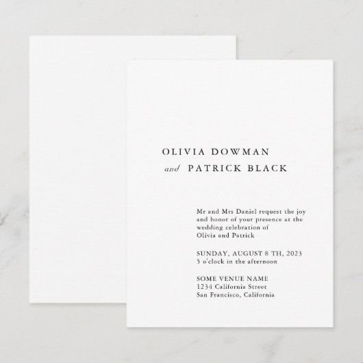 Minimalistische typografie klassieke simpele bruil kaart (Voorkant / Achterkant)