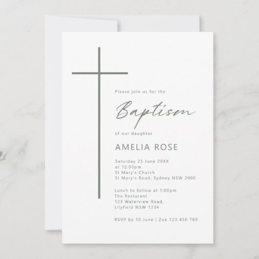 Minimalistische typografie kruisdoop kaart (Voorkant)