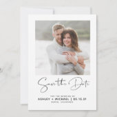 Minimalistische Typografie QR Code Zwart-wit Foto Save The Date (Voorkant)