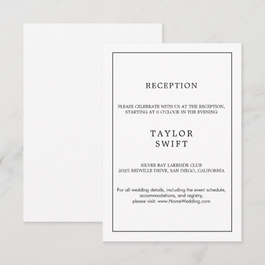 Minimalistische typografie Receptie Kaart (Voorkant / Achterkant)