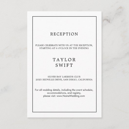 Minimalistische typografie Receptie Kaart (Voorkant)