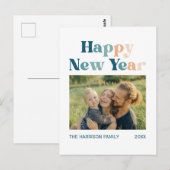 Minimalistische typografie Retro Nieuwjaar Foto Briefkaart (Voorkant / Achterkant)