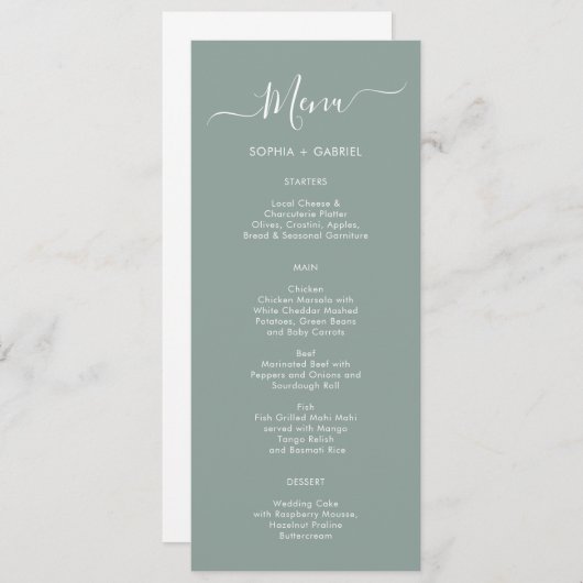 Minimalistische typografie Saliegroen Trouw Menuka Menu (Voorkant / Achterkant)