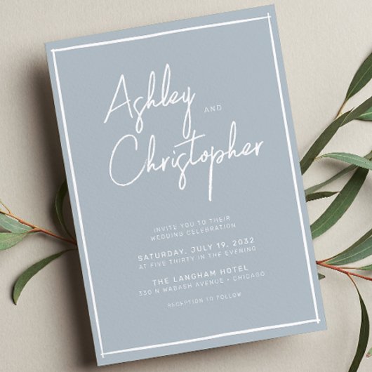 Minimalistische typografie Script Bord Blue Weddin Kaart