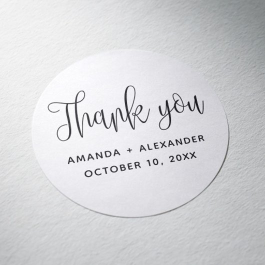 Minimalistische typografie script bruiloft bedankt ronde sticker