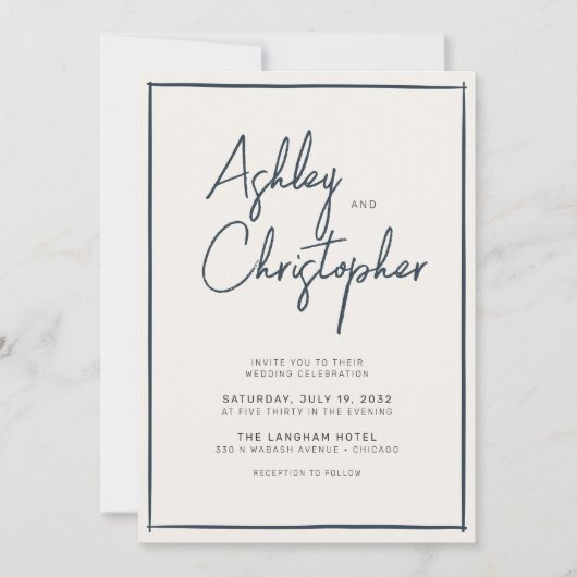Minimalistische typografie Script Indigo Blue Wedd Kaart (Voorkant)