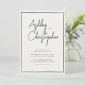 Minimalistische typografie Script Indigo Blue Wedd Kaart (Staand voorkant)