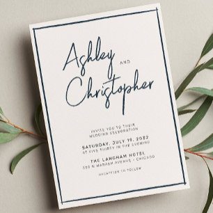 Minimalistische typografie Script Indigo Blue Wedd Kaart