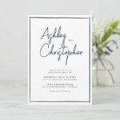 Minimalistische typografie Script Indigo Blue Wedd Kaart (Staand voorkant)