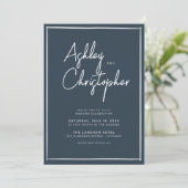 Minimalistische typografie Script Indigo Blue Wedd Kaart (Staand voorkant)