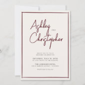 Minimalistische typografie Script Maroon Wedding Kaart (Voorkant)