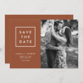 Minimalistische Typografie Terracotta Foto Save The Date (Voorkant / Achterkant)