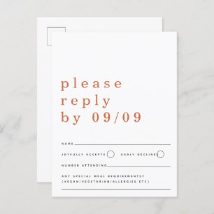 Minimalistische typografie Terracotta Wedding RSVP Briefkaart