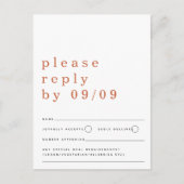 Minimalistische typografie Terracotta Wedding RSVP Briefkaart (Voorkant)