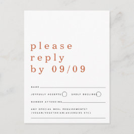 Minimalistische typografie Terracotta Wedding RSVP Briefkaart