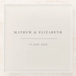 Minimalistische typografie Trouwfeest Zachte Beige Glazen Onderzetter