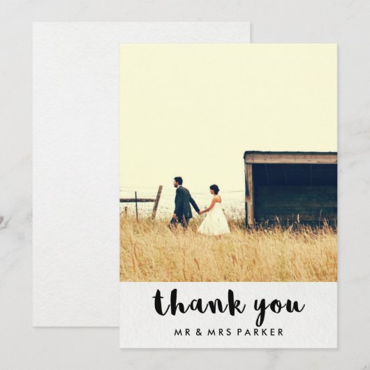Minimalistische Typografie Trouwfoto Dank u Bedankkaart (Voorkant / Achterkant)
