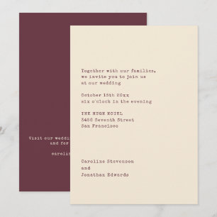 Minimalistische typografie trouwkaart Burgundy sch Kaart