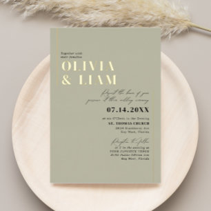 Minimalistische typografie trouwkaart groene salie folie uitnodiging