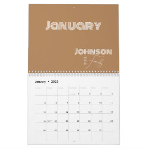 Minimalistische typografie van familienamen kalender