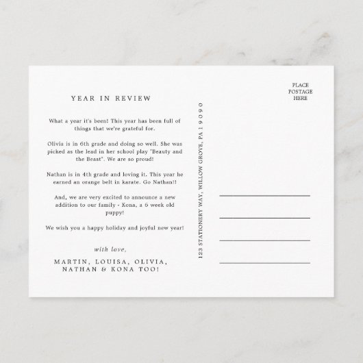 Minimalistische typografie Wat een jaar Kerstboom Feestdagenkaart (Achterkant)