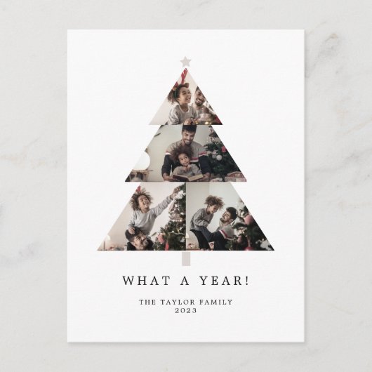 Minimalistische typografie Wat een jaar Kerstboom Feestdagenkaart (Voorkant)