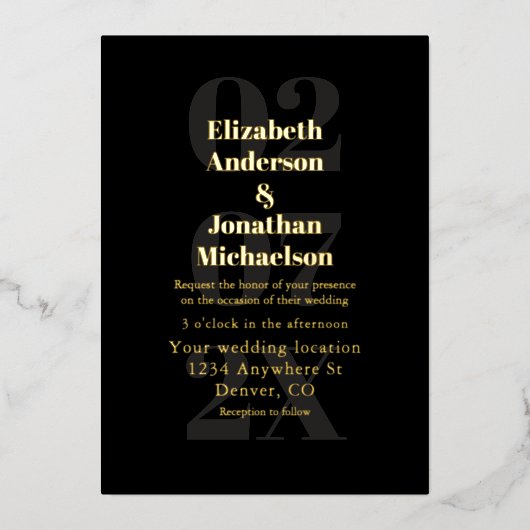 Minimalistische Typografie Wedding Folie Uitnodiging (Voorkant)