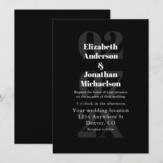 Minimalistische Typografie Wedding Kaart (Voorkant / Achterkant)