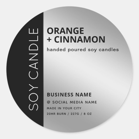 Minimalistische typografie zilveren zwarte soja ka ronde sticker (Voorkant)