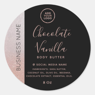 Minimalistische typografie zwart roze gouden logo ronde sticker