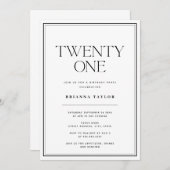 Minimalistische typografie Zwart & Wit 21e verjaar Kaart (Voorkant / Achterkant)