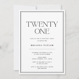 Minimalistische typografie Zwart & Wit 21e verjaar Kaart