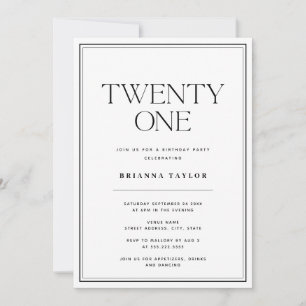 Minimalistische typografie Zwart & Wit 21e verjaar Kaart