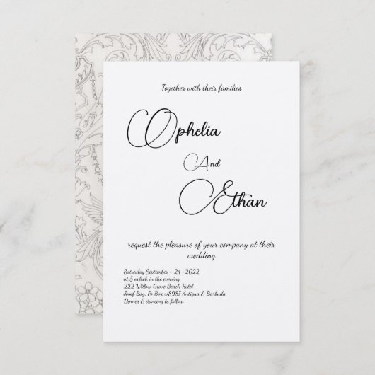 Minimalistische Typografie Zwart & wit bruiloft Kaart (Voorkant / Achterkant)