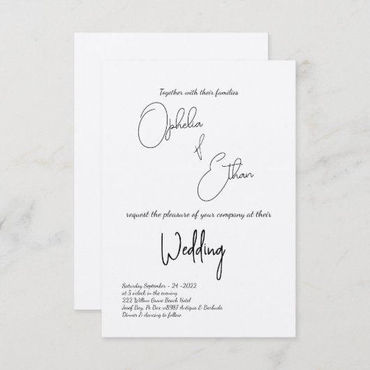 Minimalistische Typografie Zwart & wit bruiloft Kaart (Voorkant / Achterkant)