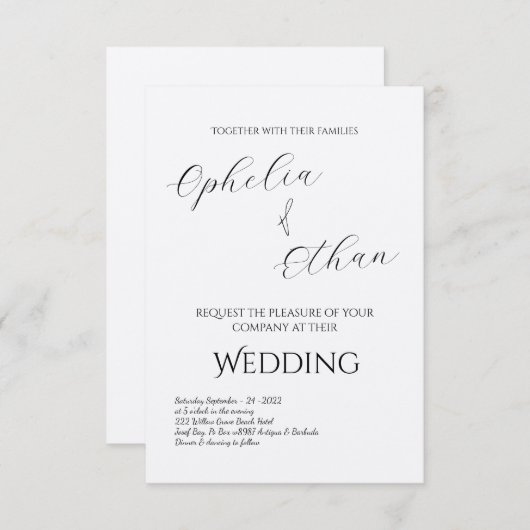 Minimalistische Typografie Zwart & wit bruiloft Kaart (Voorkant / Achterkant)