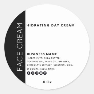 Minimalistische typografie zwart-wit gezichtscrème ronde sticker