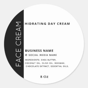 Minimalistische typografie zwart witte gezichtscrè ronde sticker