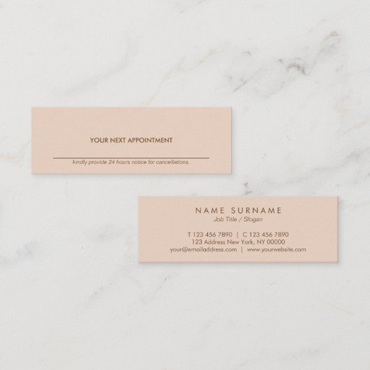 Minimalistische typografische peach mini Appointka Mini Visitekaartje (Voorkant / Achterkant)
