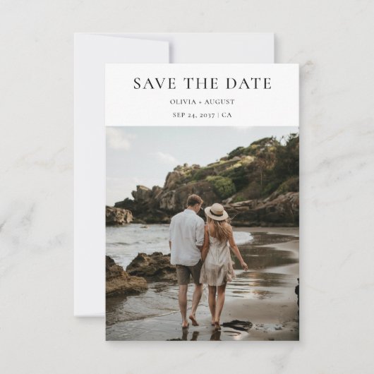 Minimalistische typografische stijl | Strandfoto b Save The Date (Voorkant)
