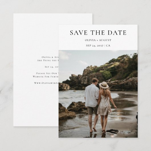 Minimalistische typografische stijl | Strandfoto b Save The Date (Voorkant / Achterkant)