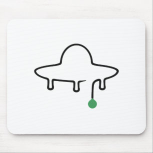 Minimalistische UFO-lijntekening met groene druppe Muismat
