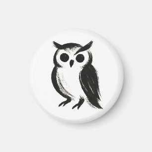 Minimalistische Uil – Dier Illustratie met Inktkwa Magneet