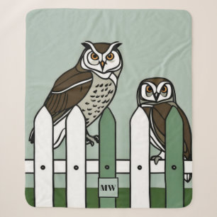 Minimalistische uilen op een hek monogram sherpa deken