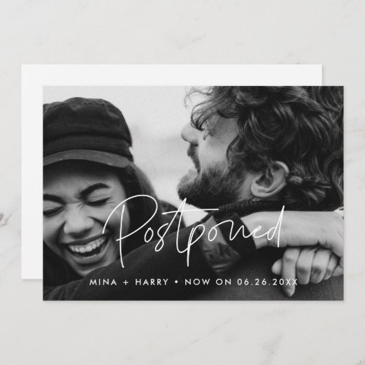 Minimalistische uitgestelde bruiloft update foto aankondiging (Voorkant / Achterkant)