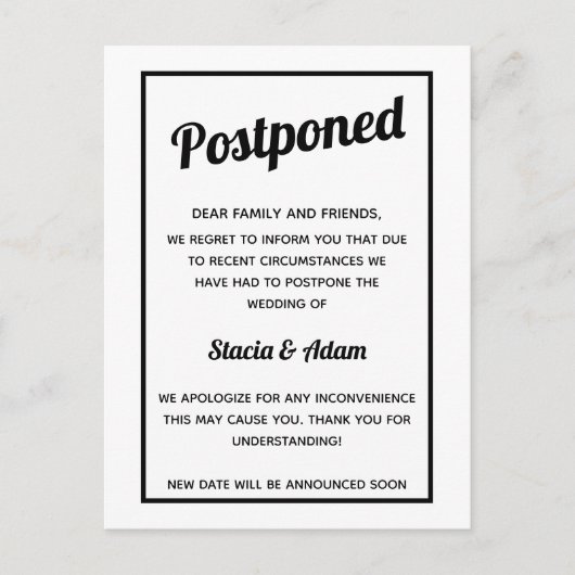Minimalistische uitgestelde trouwkaart aankondigingskaart (Voorkant)